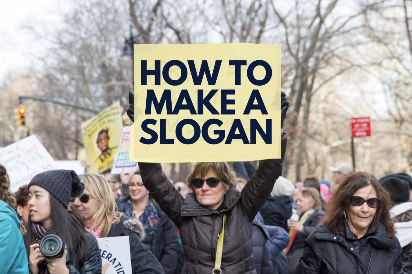 Woman Holding Slogan Sign Woman Holding Slogan Sign